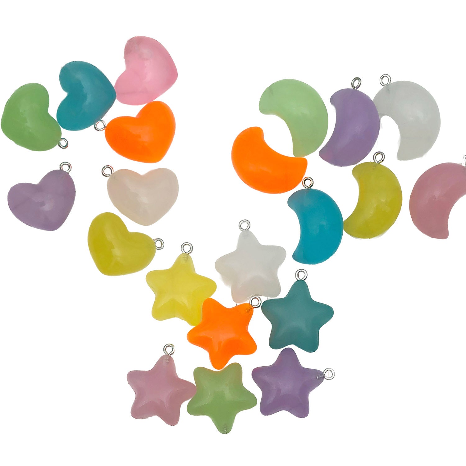 Resin Glow-in-the-Dark Star Heart Moon Charm Pendant for Keychain Bracelet Necklace DIY