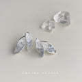 Silver Tone Gradient Double Leaf Stud Earrings In Blue And Pink view 4