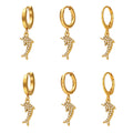316L Stainless Dolphin Zircon Huggie Drop Earrings Gold Steel view 5