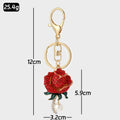 Rhinestone Rose Keychain Metal Pearl Drop Flower Bag Charm view 4