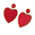 Beaded Heart Drop Earrings Rhinestone Trim Round Stud view 5