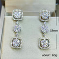 Triple Square Halo Dangle Earrings White Gold Gold view 5