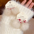 Red Fabric Stud Earrings With White Pom Pom Drops For Distinctive Statement Styling view 3