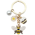 Yellow Honey Jar Bee Daisy and Faux Pearl Charm Keychain view 5