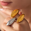 Polished Marquise Oval Statement Ring Gold Steel Size 8 view 1