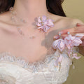 Sheer Flower and Bead Drop Necklace in Six Color Options view 1