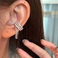 Crystal and Faux Pearl Draped Ear Cuff in Silver Tone view 4