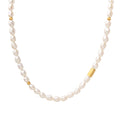 White Freshwater Pearl Necklace Gold Tube Bead Accents view 5