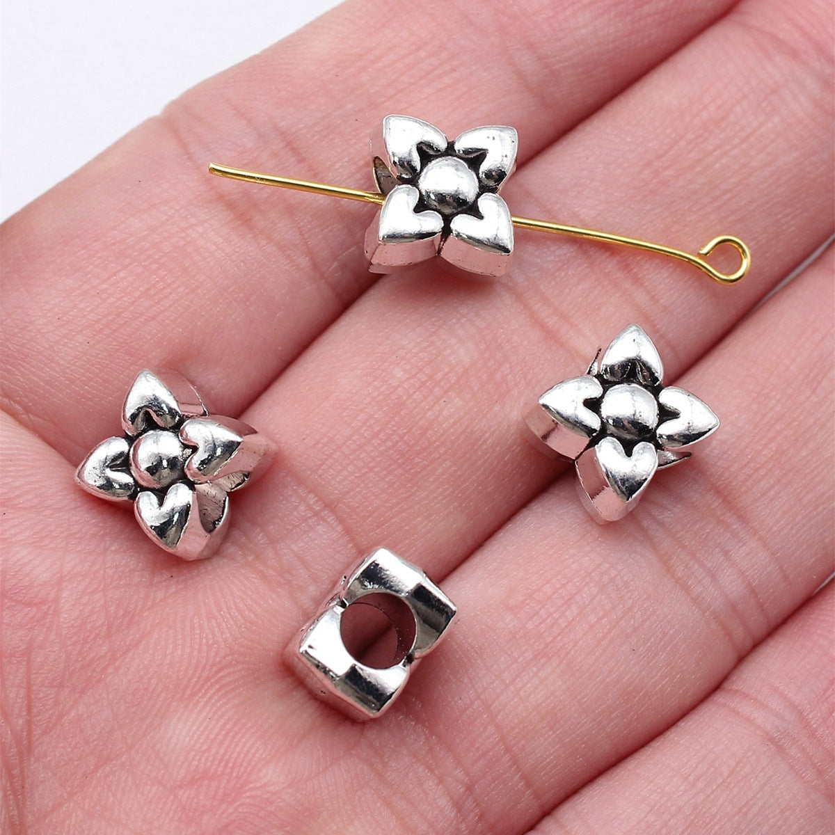 10x10x7mm 2.3g Antique Silver Zinc Alloy Flower Large Hole Spacer Beads for Bracelet Jewelry Making