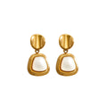 Oval Post Square Mother Of Pearl Drop Earrings Gold Steel view 5