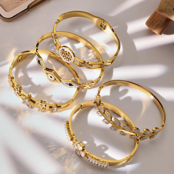 Crystal Motif Bangle Collection in Nine Gold and Silver Styles