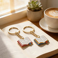 Open Book Sun Face Enamel Keychain Blue or Red Cover view 3