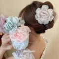 Sheer Chiffon Rose Flower Hair Claws and Elastic Ties view 2