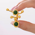 Abstract Dual Stone Open Rings Stainless Steel Gold Two-Tone view 3
