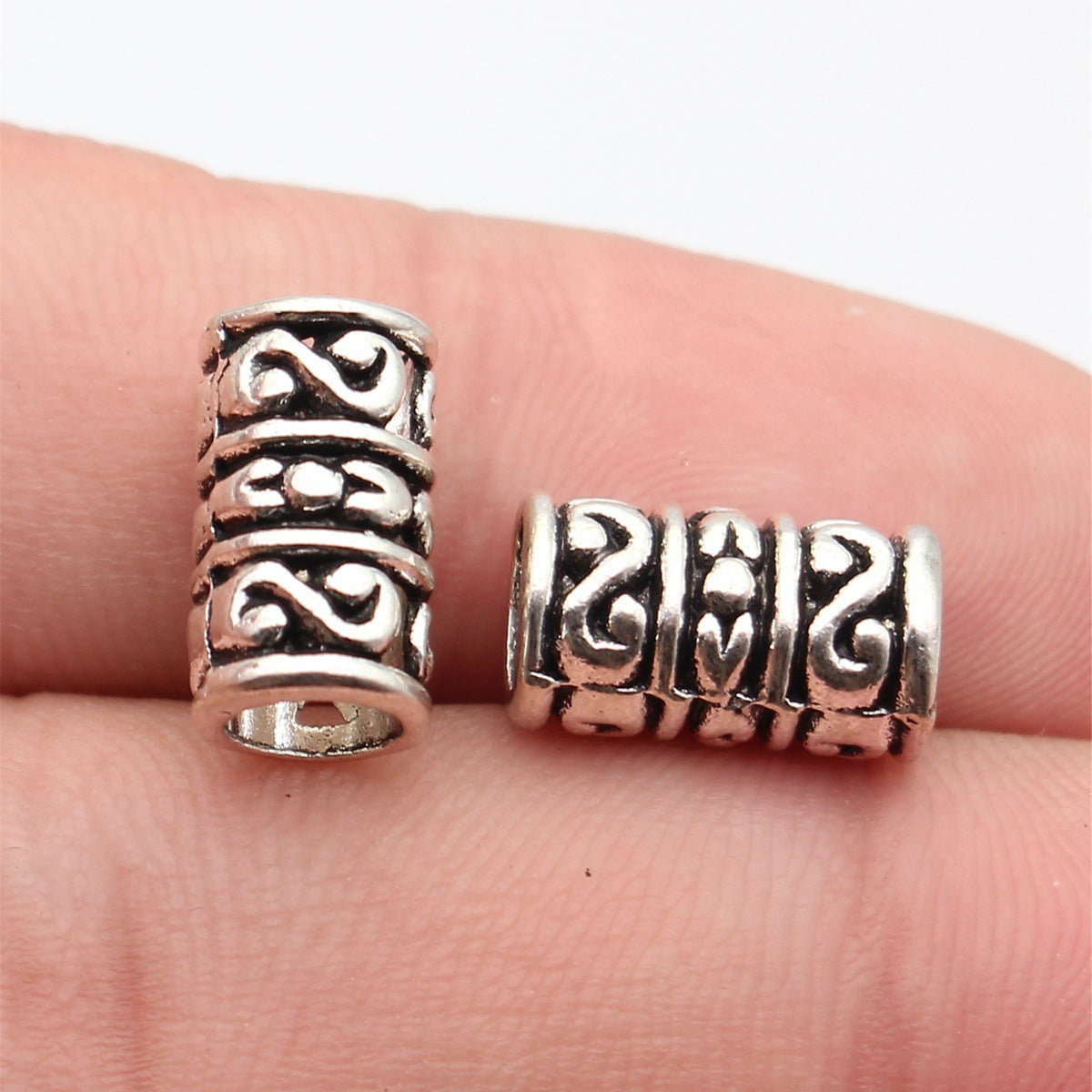 13x7.8x7.8mm 1.4g Antique Silver Zinc Alloy S Pattern Tube Spacer Beads for Dreadlock Hair Jewelry