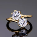 Gold Tone Two Stone Round Clear Zircon Ring Sizes 6-10 view 3