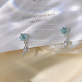 Silver Tone Aqua Round Stone And Mermaid Tail Stud Earrings view 6