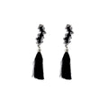 Silver Jagged Black Thread Tassel Long Stud Earrings view 5