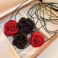 Fabric Rose Cord Choker Necklaces Red Black Two Sizes view 4