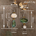 Mismatched Green Cabochon Pearl Drop Earrings Pair view 4