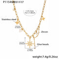 Eight Point Star Paperclip Necklace Pearls Gold Steel view 6