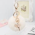 Fluffy Pom Pom Ball Keychain With Rhinestone Angel Charm view 6