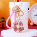 Pearl Crystal Clover Keychains with Fortune Cords and Loose Heart Loops view 3
