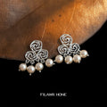 Silver Triple Spiral Filigree Pearl Cluster Stud Earrings view 4