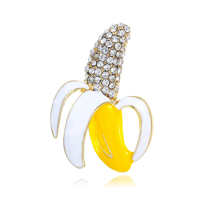 Yellow Gold Tone Banana Crystal Metal Brooch Pin for Jackets and Lapels