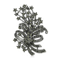 Gunmetal Crystal Bow and Floral Spray Statement Brooch view 1