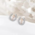 Silver Tone Clear Stone Horseshoe And Cross Stud Earrings view 3