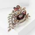 Glass Crystal Leaf Spray Brooch Blue Teal Burgundy view 3