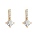 Gold Crystal Bar Square Clear Stone Mini Stud Earrings view 5