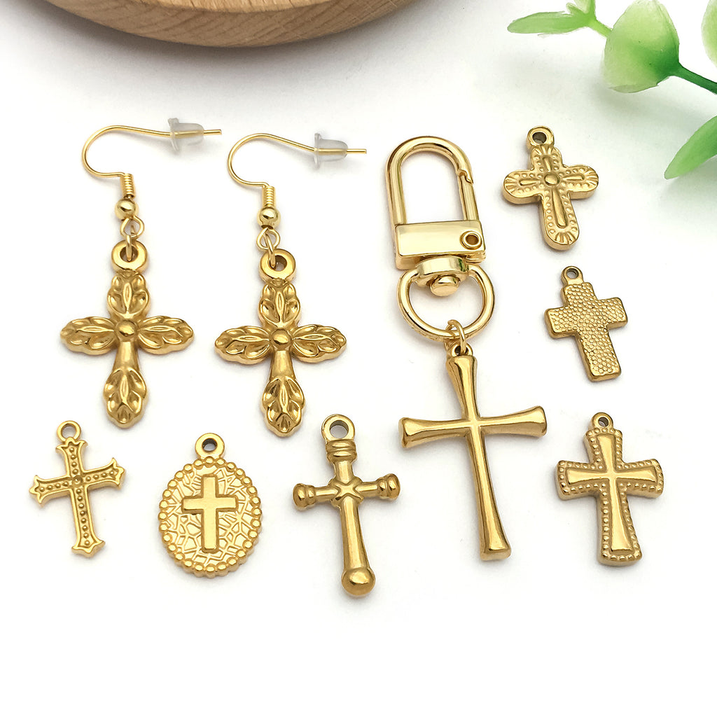 Gold Stainless Steel Vintage Cross Charm Pendant for DIY Bracelet Necklace Jewelry