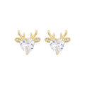 Gold Tone Heart Antler Reindeer Clear Stone Stud Earrings view 5