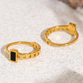 Stainless Steel Square Black Fritillary Open Rings Gold Steel view 2