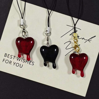 Main product view of dripping Heart Phone Strap Charms in Three Color and Metal Finishes