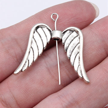 Angel Wing Bead in Antique Silver with Raised Feather Detail