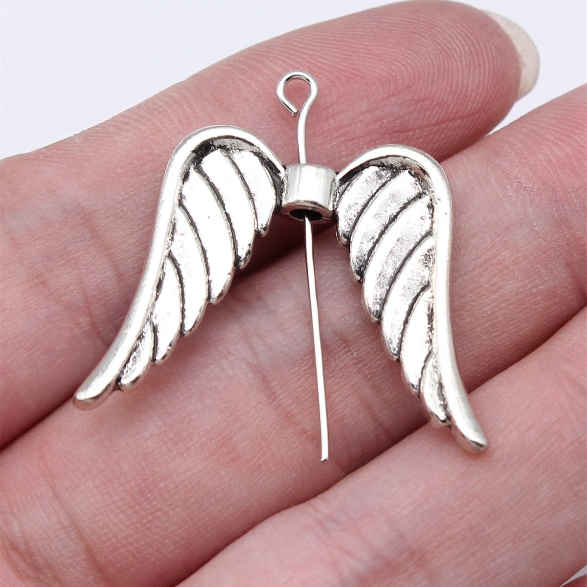 23x32mm 4.2g Antique Silver Zinc Alloy Angel Wing Loose Metal Beads for Bracelet DIY Jewelry Making
