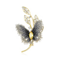 Gold Embroidered Butterfly Brooch Yellow Center Leaves view 1