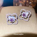 Purple Crystal Four Petal Floral Stud Earrings Statement Jewelry Design view 2