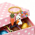 Gold Tone White Bunny Carrot and Flower Wreath Keychain view 4