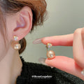 Crystal Stud Earrings With Champagne and White Pearl Drops view 4
