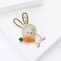 Crystal Rabbit Brooch Holding Orange Carrot With Love Ear view 4