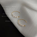 Gold Open C Hoop Earrings Three White Pearl Accent view 3