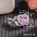 Pink Heart Solitaire Looping Leaf Ring In Silver Tone view 4
