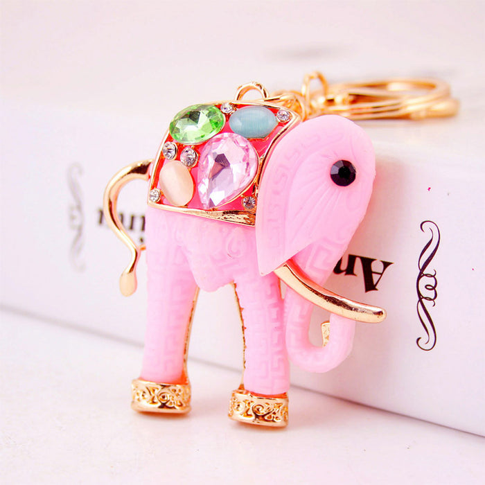 Colorful Resin Cat Eye Stone Elephant Keychain Bag Charm