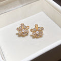 Pearl and Crystal Flower Stud Earrings in Three Styles view 6