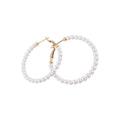 White Pearl Beaded Large Hoop Earrings in Gold Tone view 5