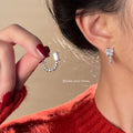 Silver C-Shape Hoop Earrings Princess Cut Clear CZ view 3